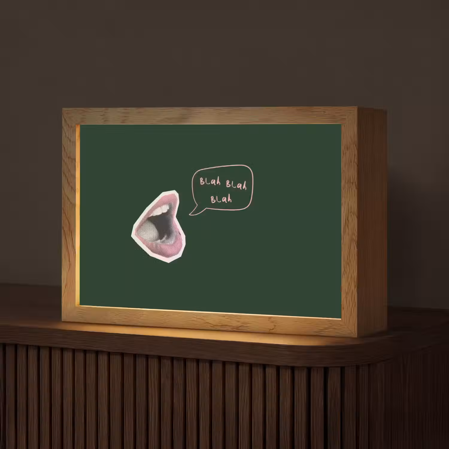 Illustratie - Mond - Donkergroen - Tekstwolkje Light Box met kabel (Tafellamp) klein -z3d_website