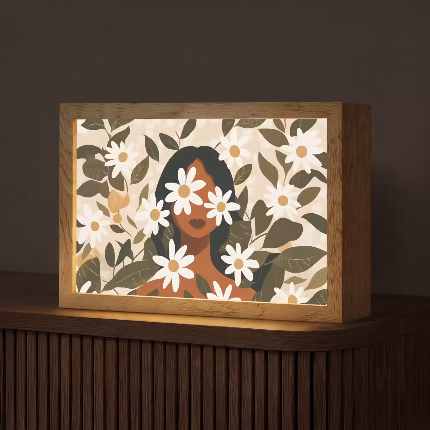 Illustratie - Vrouw - Madeliefjes - Wit Light Box met kabel (Tafellamp) klein -z3d_website