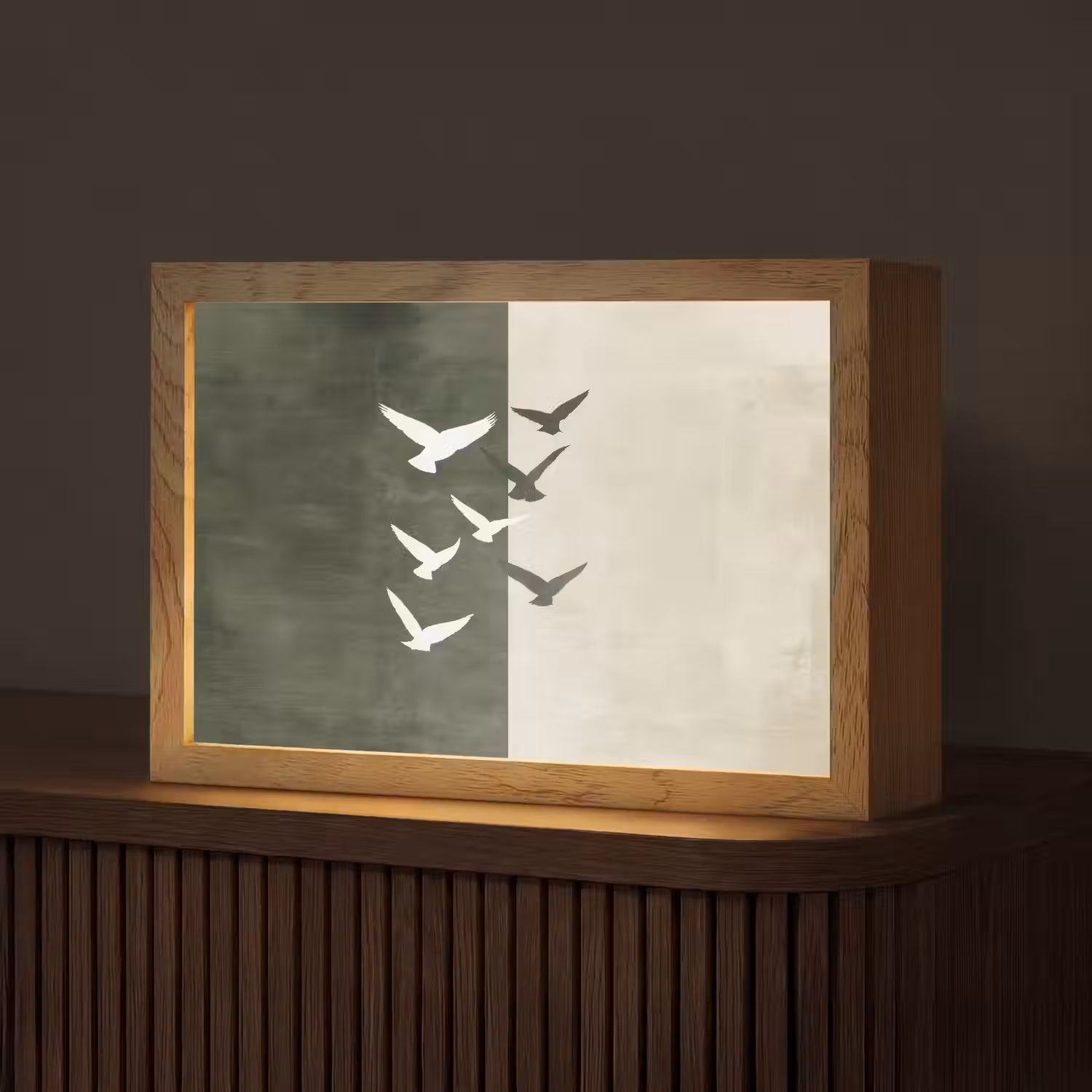 Japandi - Vogel - Groen Light Box met kabel (Tafellamp) klein -z3d_website