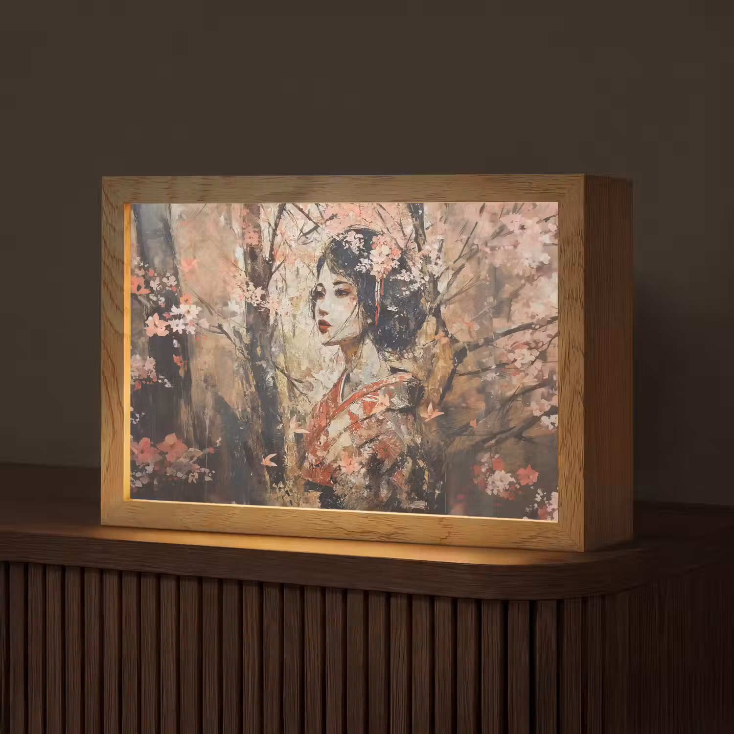 Kimono - Vrouw - kersenbomen Light Box met kabel (Tafellamp) klein -z3d_website
