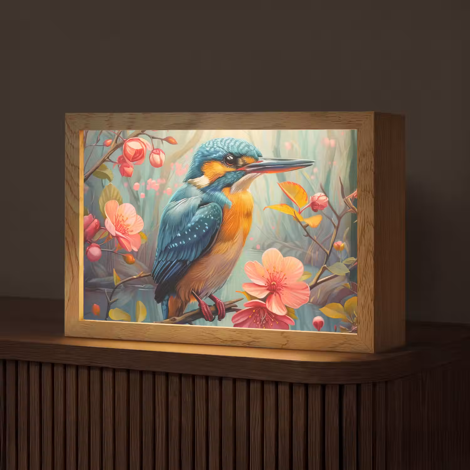 IJsvogel - Bloesem - Natuur - Vogels - Bloemen Light Box met kabel (Tafellamp) klein -z3d_website