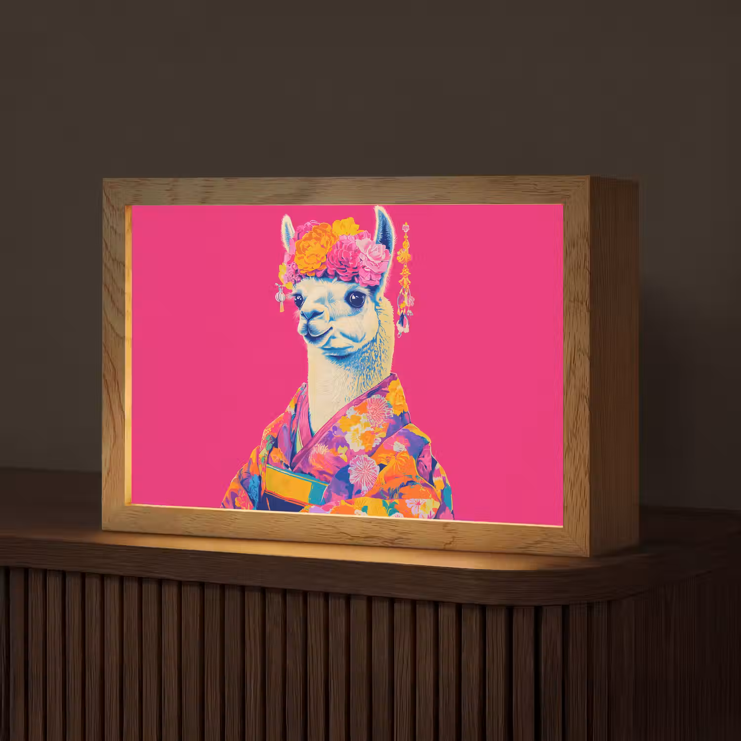 Lama - Kimono - Bloemenkrans - Felroze Light Box met kabel (Tafellamp) klein -z3d_website