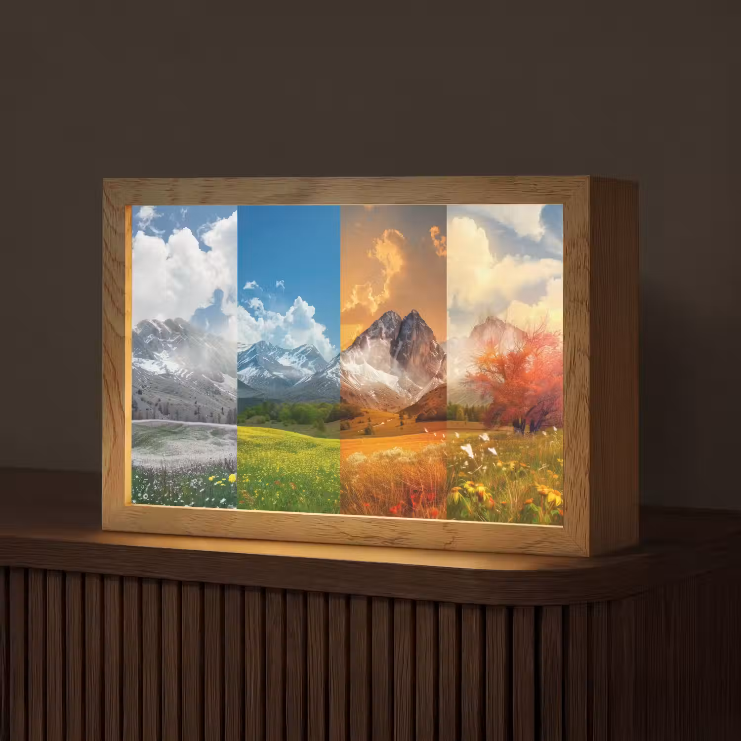 Landschap - 4 seizoenen - Natuur - Winter - Lente - Zomer - Herfst Light Box met kabel (Tafellamp) klein -z3d_website