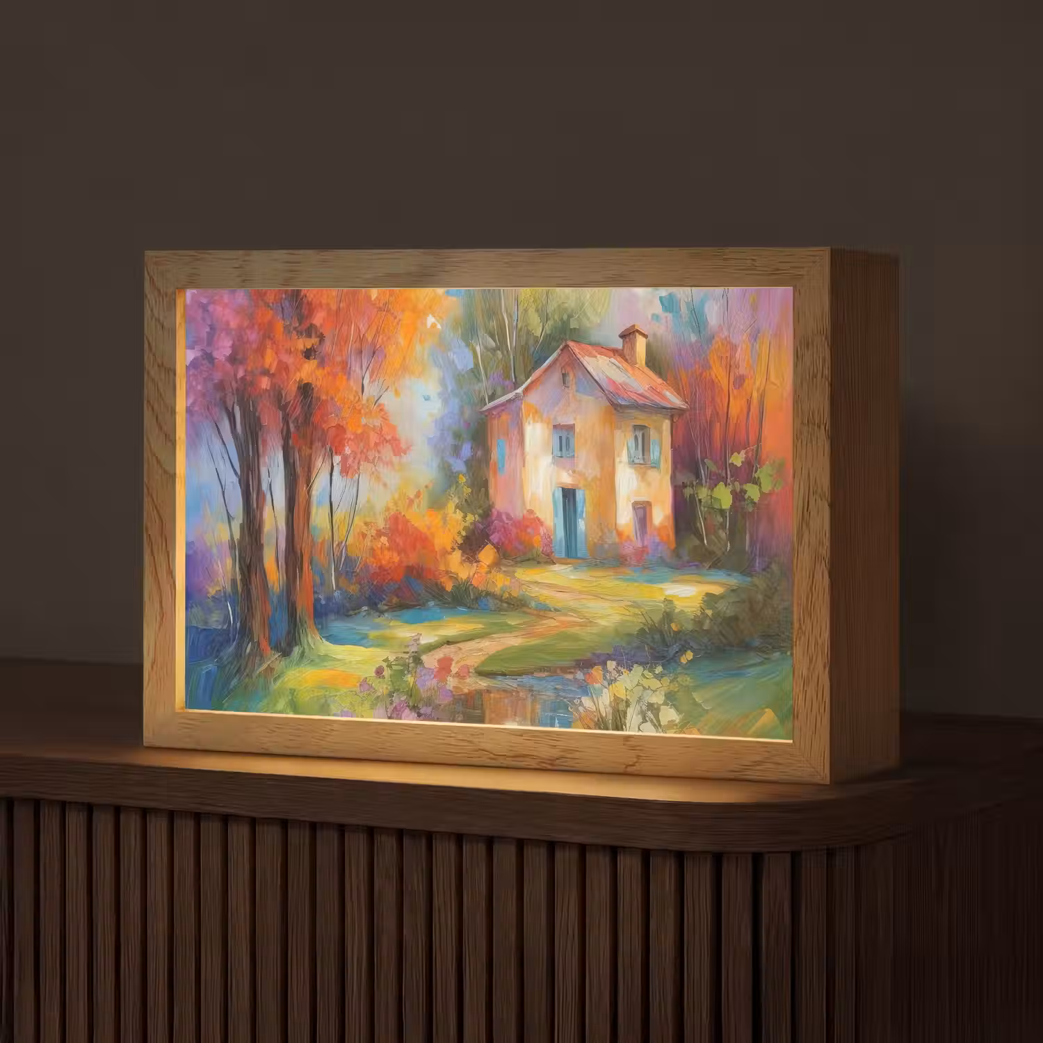 Landschap - Kleurrijk - Olieverf - Kunst Light Box met kabel (Tafellamp) klein -z3d_website
