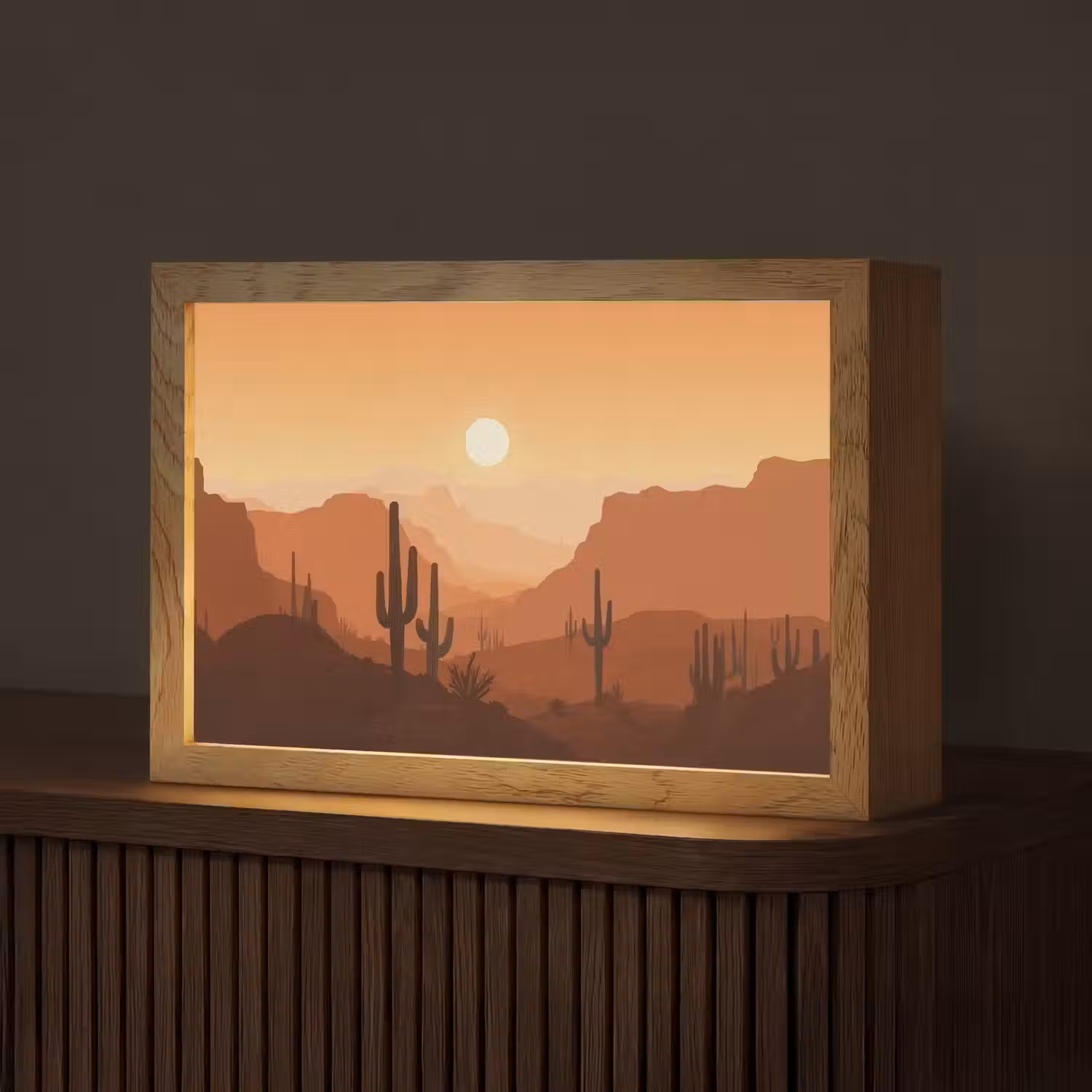 Landschap - Woestijn - Cactussen - Zon Light Box met kabel (Tafellamp) klein -z3d_website