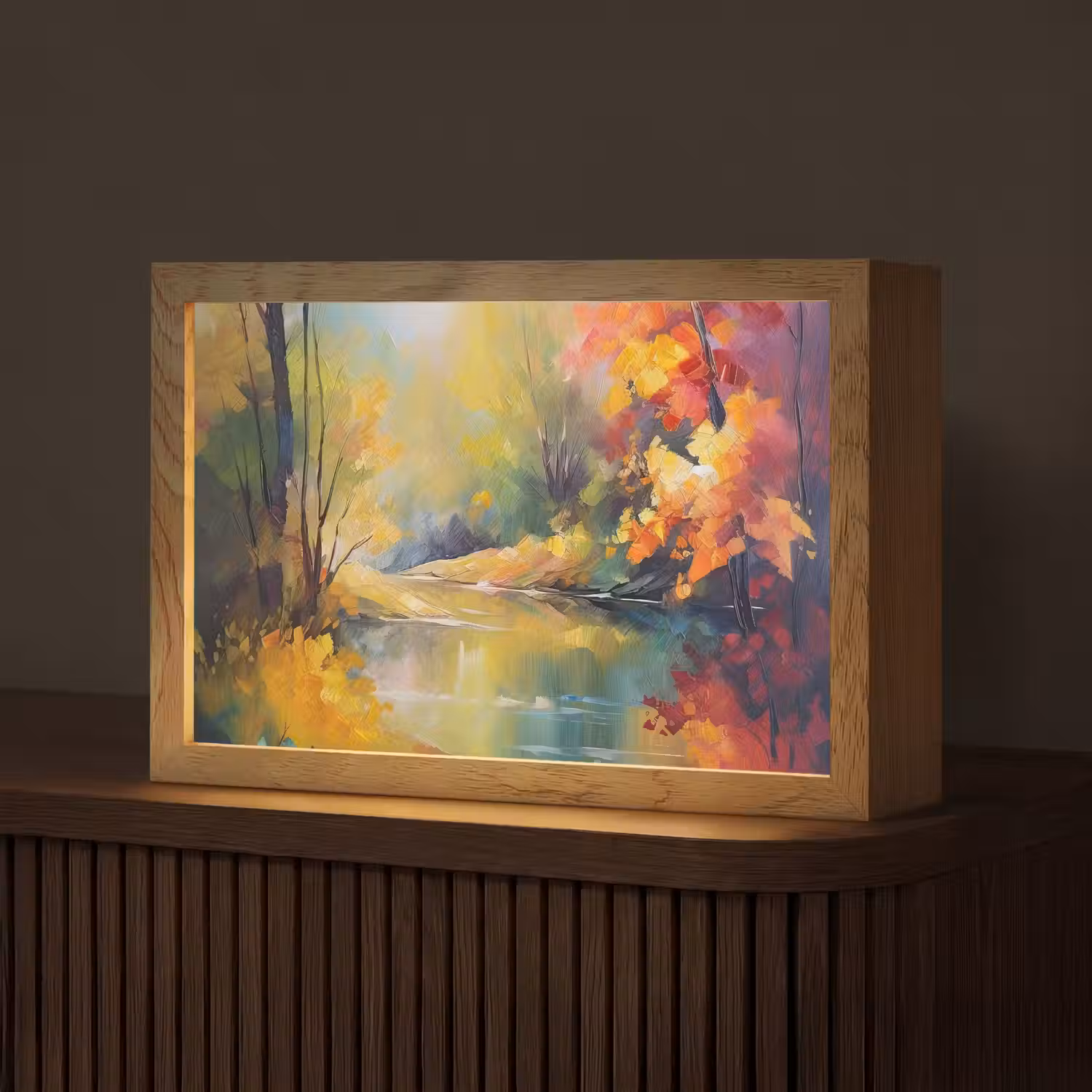 Landschap - Olieverf - Rivier - Kleurrijk Light Box met kabel (Tafellamp) klein -z3d_website