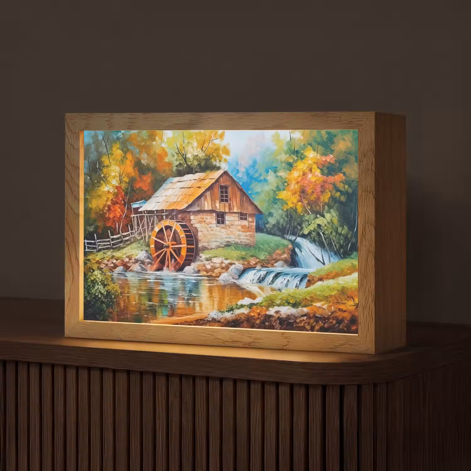 Landschap - Schilderij - Huis - Kunst - Herfst Light Box met kabel (Tafellamp) klein -z3d_website