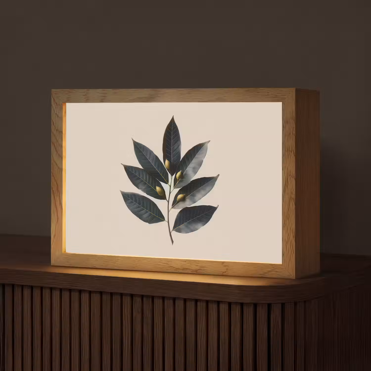 Laurierbladeren - Bloemknoppen - subtiel Light Box met kabel (Tafellamp) klein -z3d_website