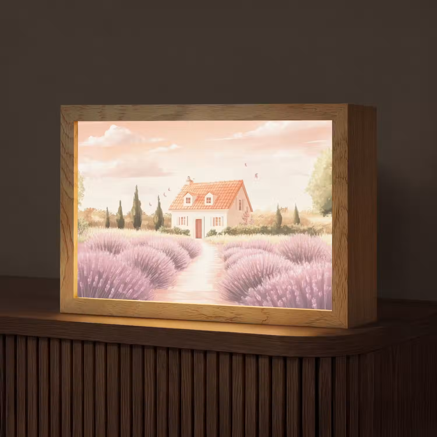 Lavendelveld - Huis - Paars Light Box met kabel (Tafellamp) klein -z3d_website