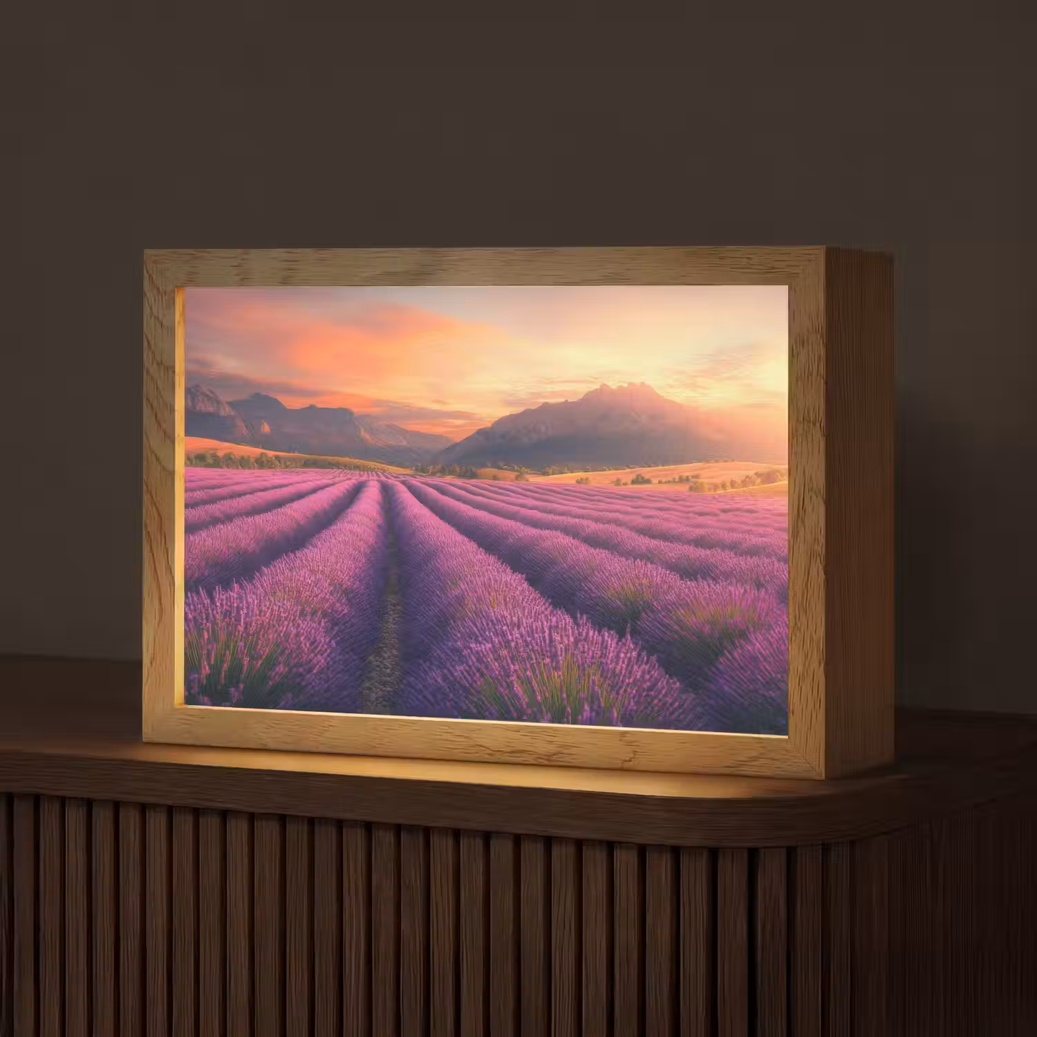Lavendelveld - Zonsondergang - Paars Light Box met kabel (Tafellamp) klein -z3d_website