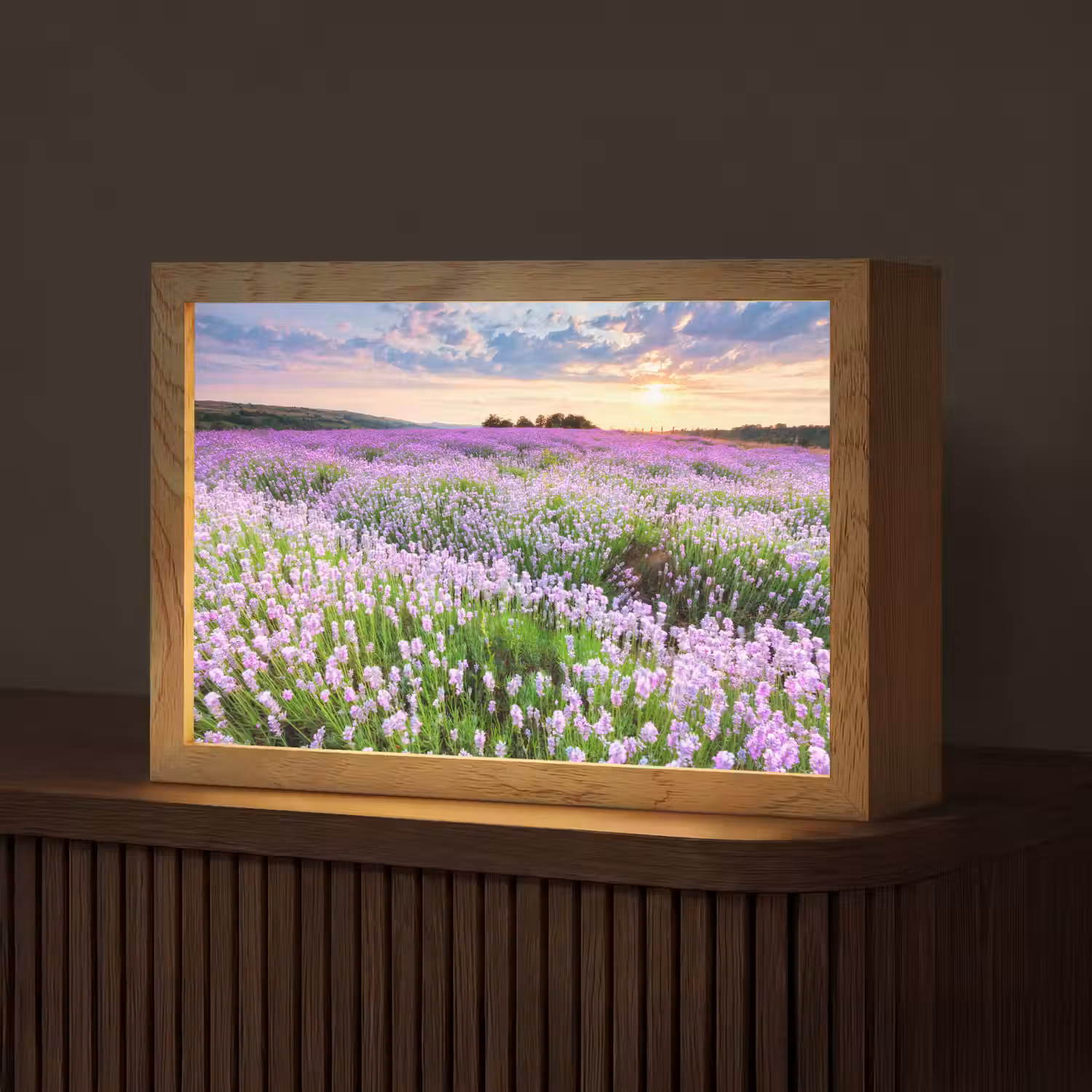 Lavendel - Bloemen - Zonsondergang - Paars - Weide Light Box met kabel (Tafellamp) klein -z3d_website