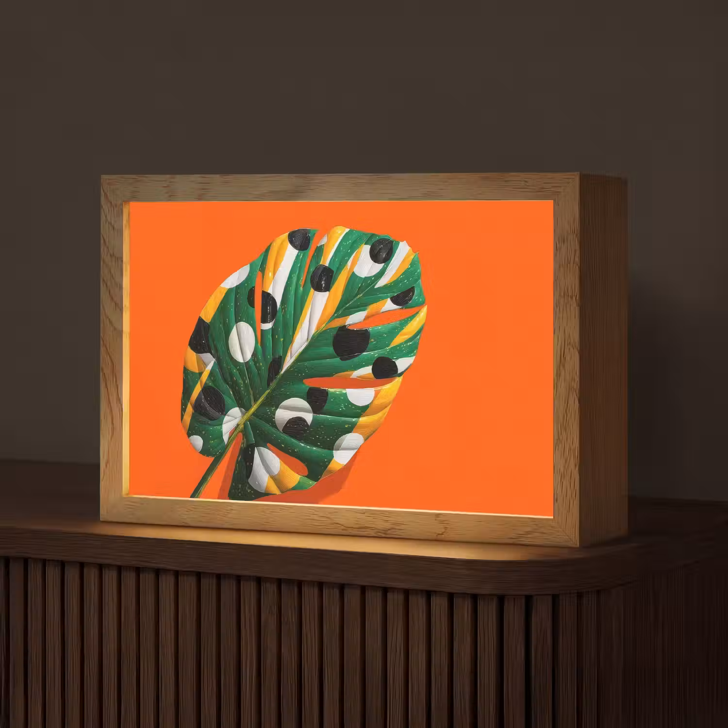 Blad - Oranje - Stippen - Kleurrijk Light Box met kabel (Tafellamp) klein -z3d_website