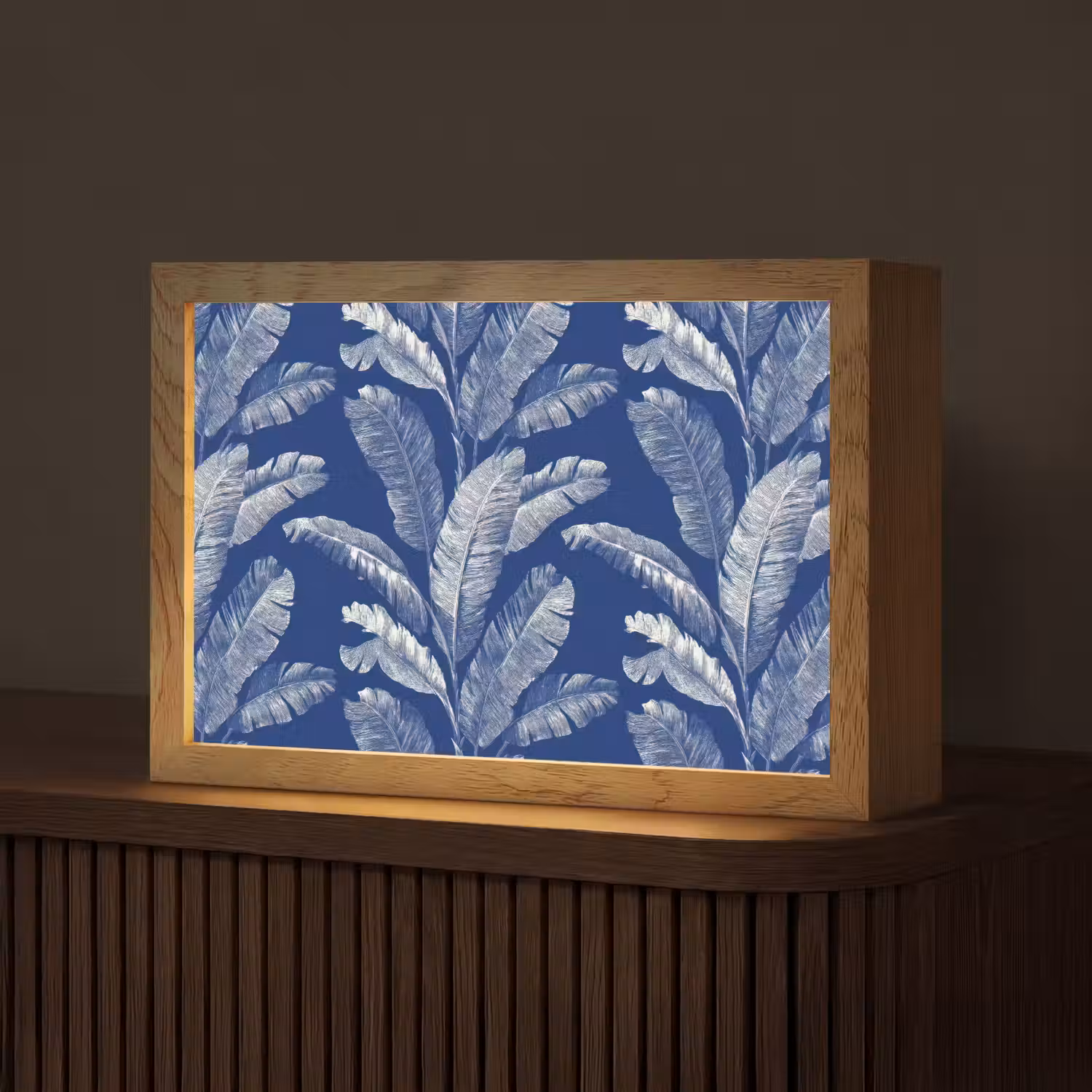 Blad - Palm - Blauw Light Box met kabel (Tafellamp) klein 924 -z3d_website