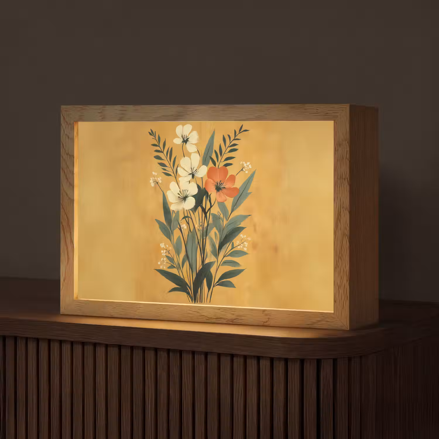 Bladeren - Boeket - Bloemen - Geel Light Box met kabel (Tafellamp) klein -z3d_website