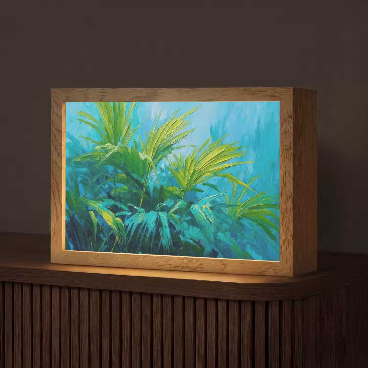 Bladeren - Groen - Schilderij - Abstract Light Box met kabel (Tafellamp) klein -z3d_website