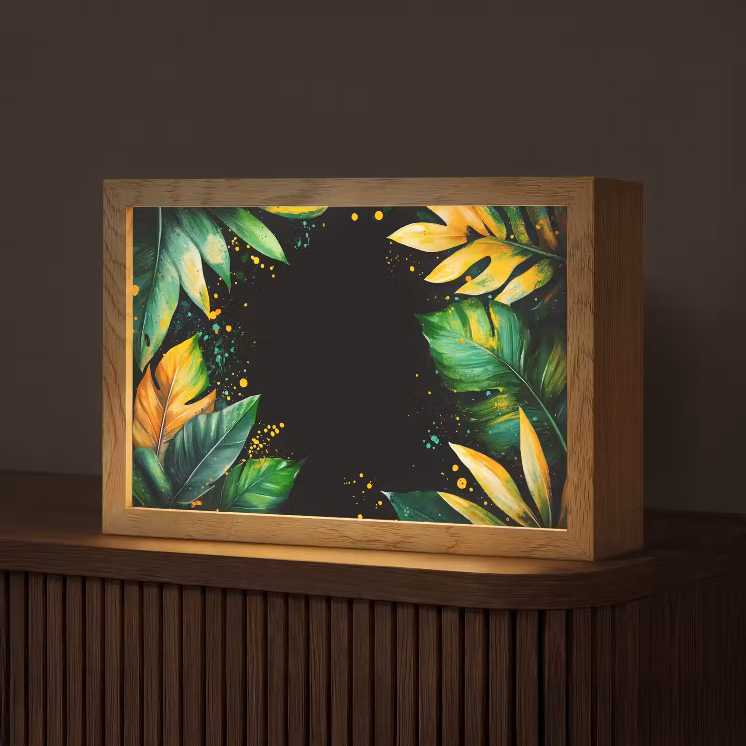 Bladeren - Groen - Geel - Verf - Jungle Light Box met kabel (Tafellamp) klein -z3d_website