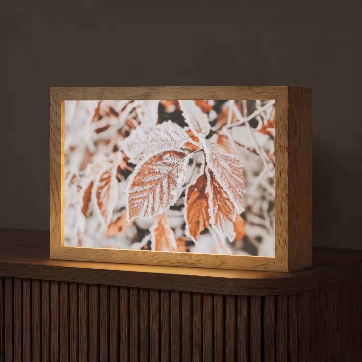 Bladeren - IJs - Winter - Natuur Light Box met kabel (Tafellamp) klein -z3d_website