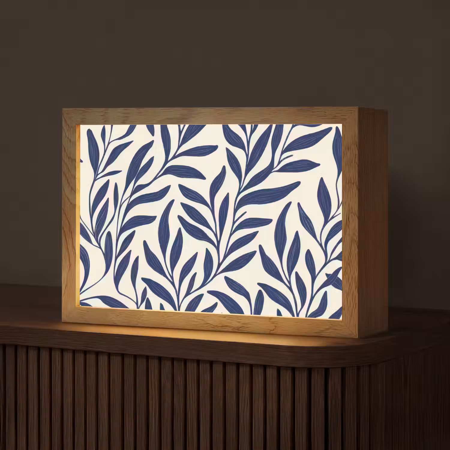 Bladeren - Klimop - Donkerblauw Light Box met kabel (Tafellamp) klein -z3d_website