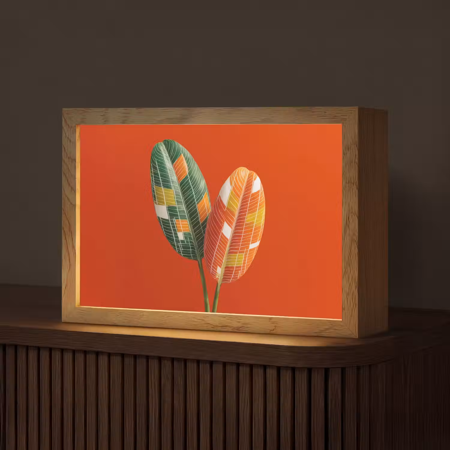 Bladeren - Ovaal - Mozaïek - Patroon Light Box met kabel (Tafellamp) klein -z3d_website