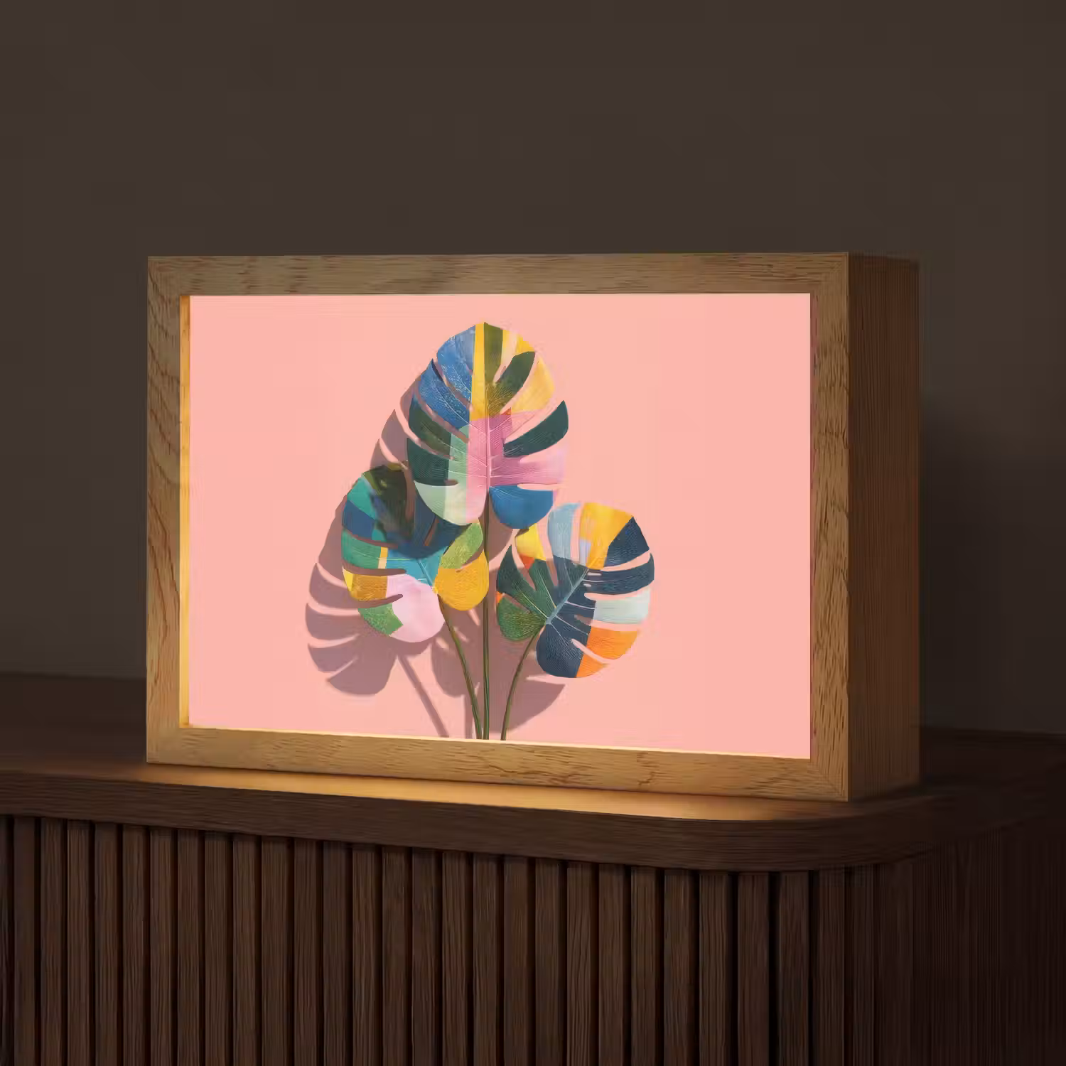 Bladeren - Geschilderd - Vlakken - Kleurrijk Light Box met kabel (Tafellamp) klein -z3d_website