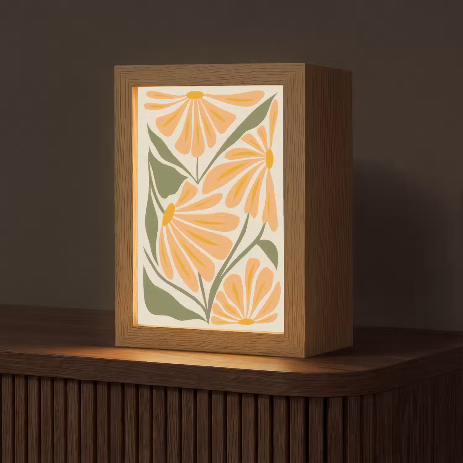Blaadjes - Zachtoranje - Bloemen Light Box met kabel (Tafellamp) klein -z3d_website