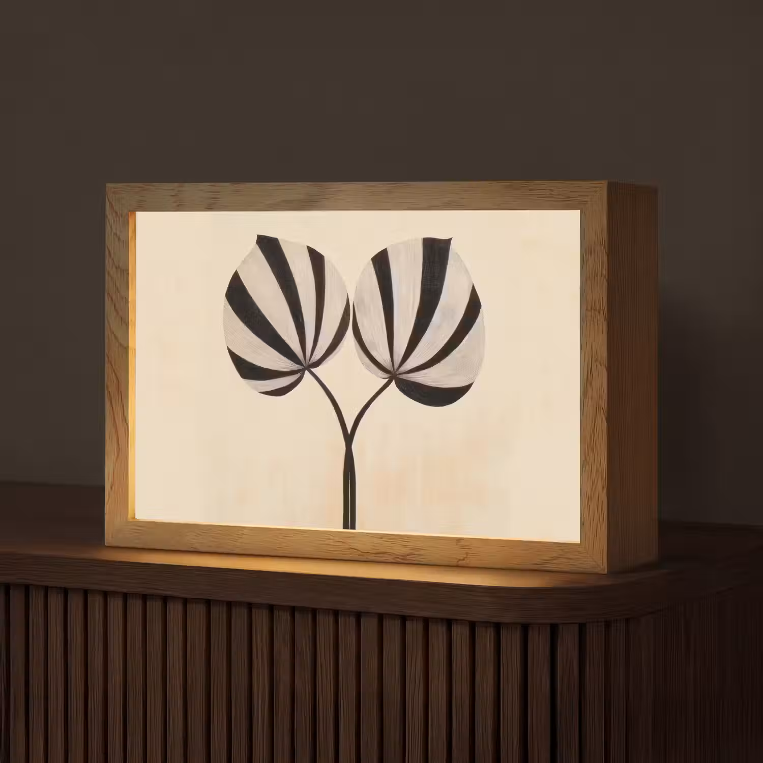 Bladeren - Gestreept - Stengel - Beige Light Box met kabel (Tafellamp) klein -z3d_website