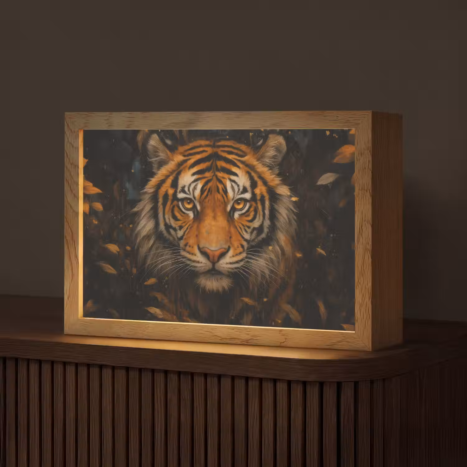 Bladeren - Tijger - Oranje Light Box met kabel (Tafellamp) klein -z3d_website