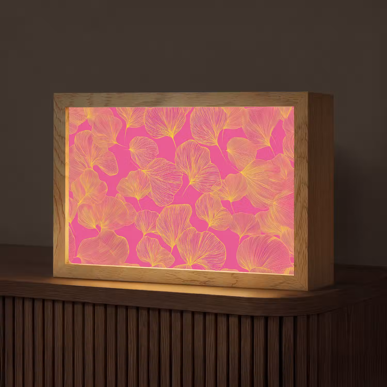 Bladeren - Nerven - Grafisch - Roze Light Box met kabel (Tafellamp) klein -z3d_website