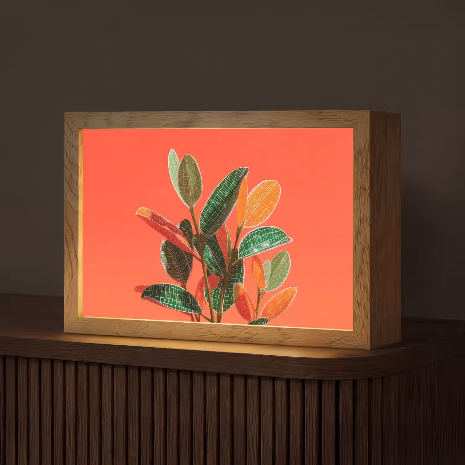 Bladeren - Nerven - Oranje - Structuur Light Box met kabel (Tafellamp) klein -z3d_website