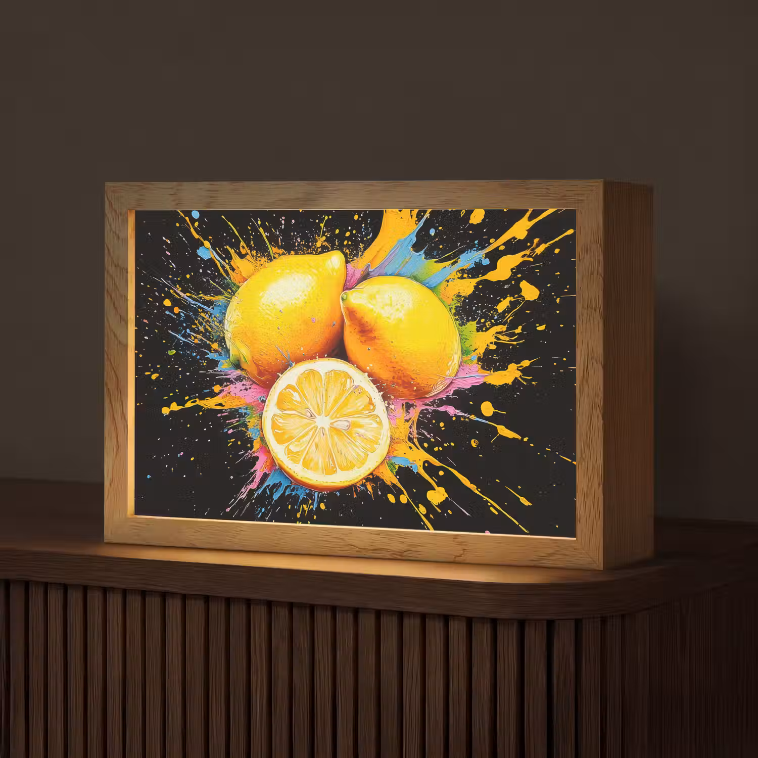 Citroen - Graffiti - Kleurrijk - Verf - Modern Light Box met kabel (Tafellamp) klein -z3d_website