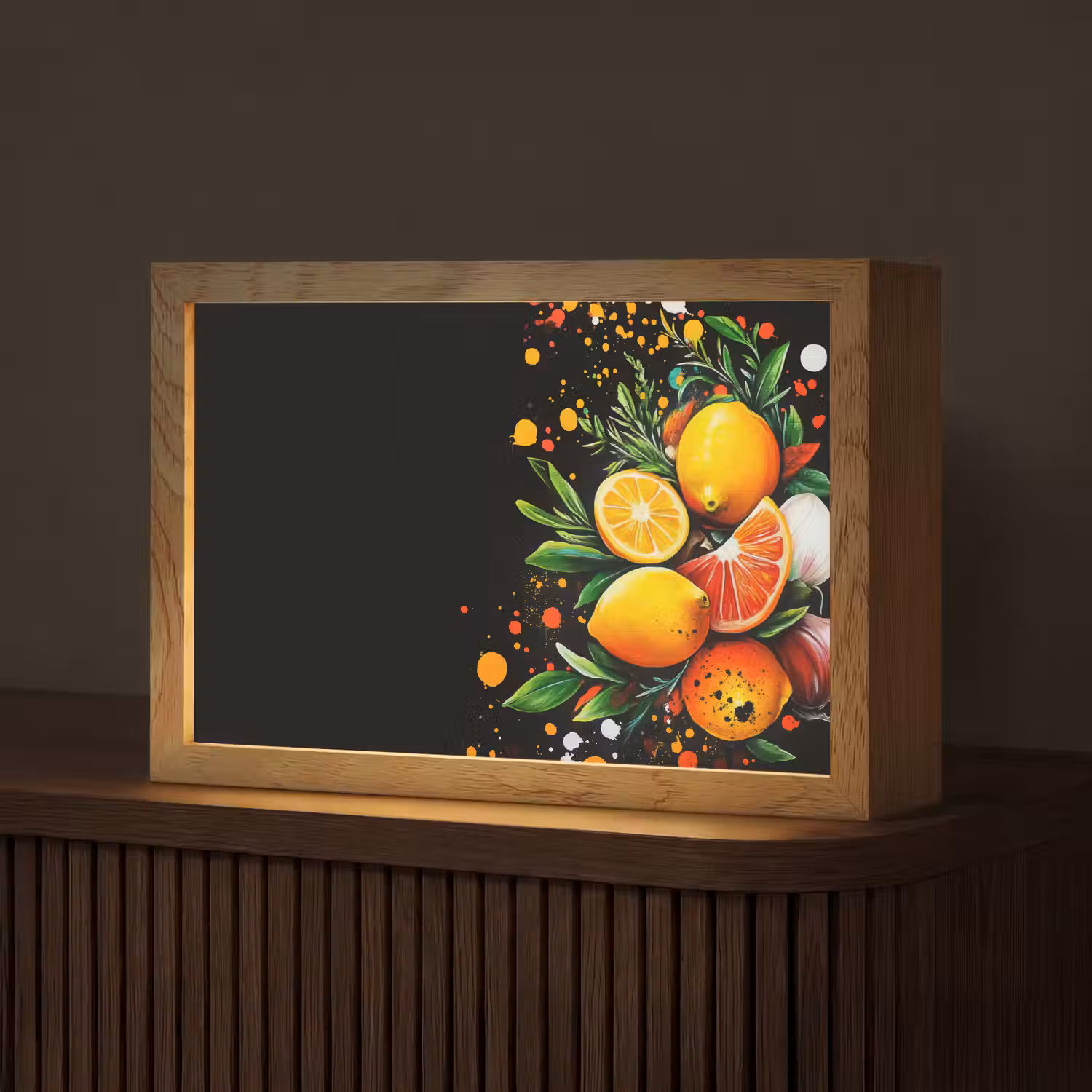 Citroenen - Zwart - Kruiden - Graffiti - Verf Light Box met kabel (Tafellamp) klein -z3d_website