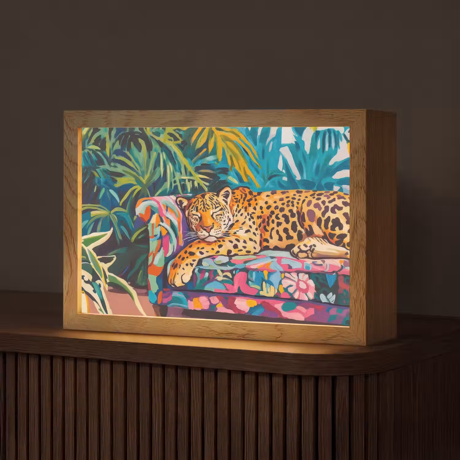 Luipaard - Kleurrijk - Tropisch Light Box met kabel (Tafellamp) klein -z3d_website