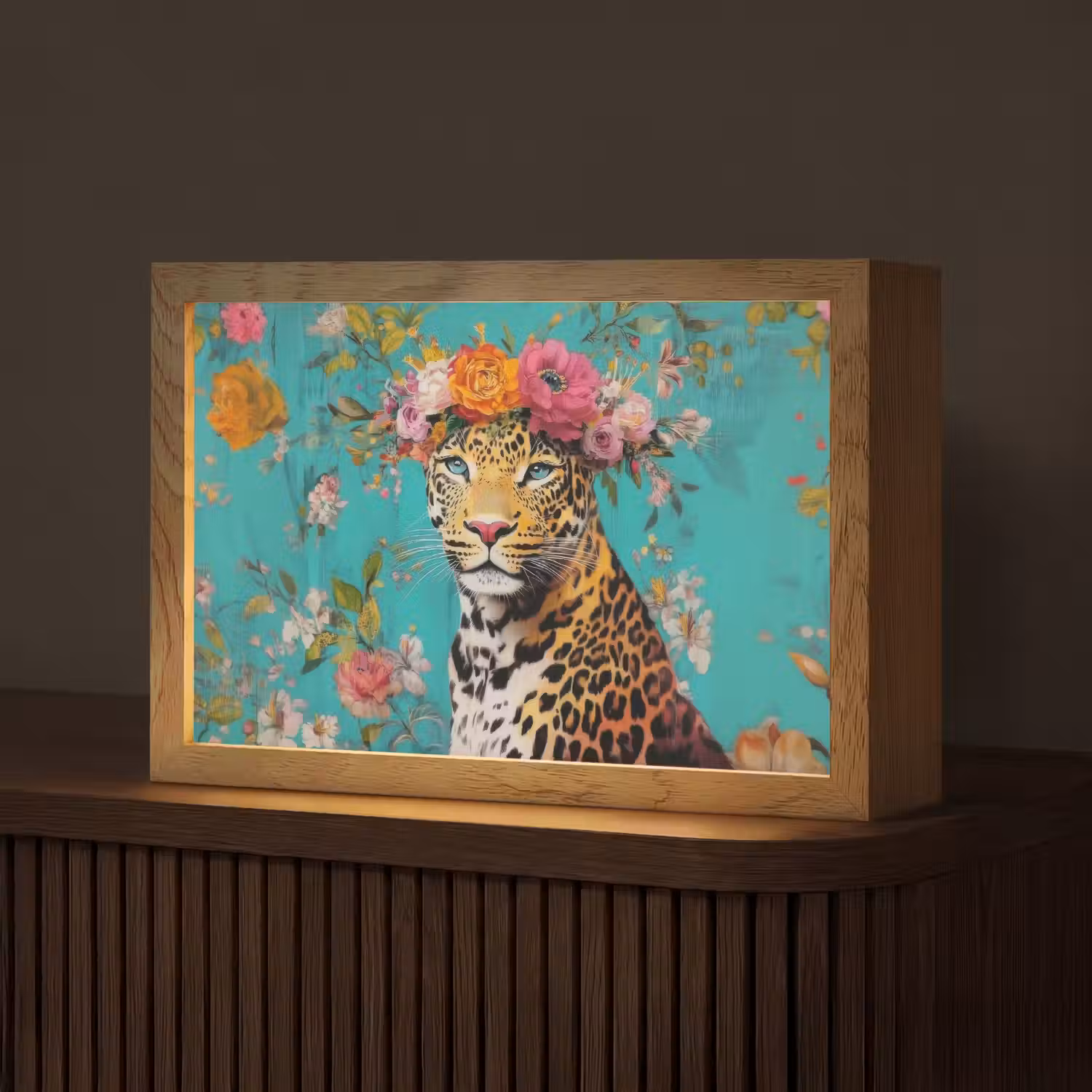 Luipaard - Bloemen - Kroon Light Box met kabel (Tafellamp) klein -z3d_website