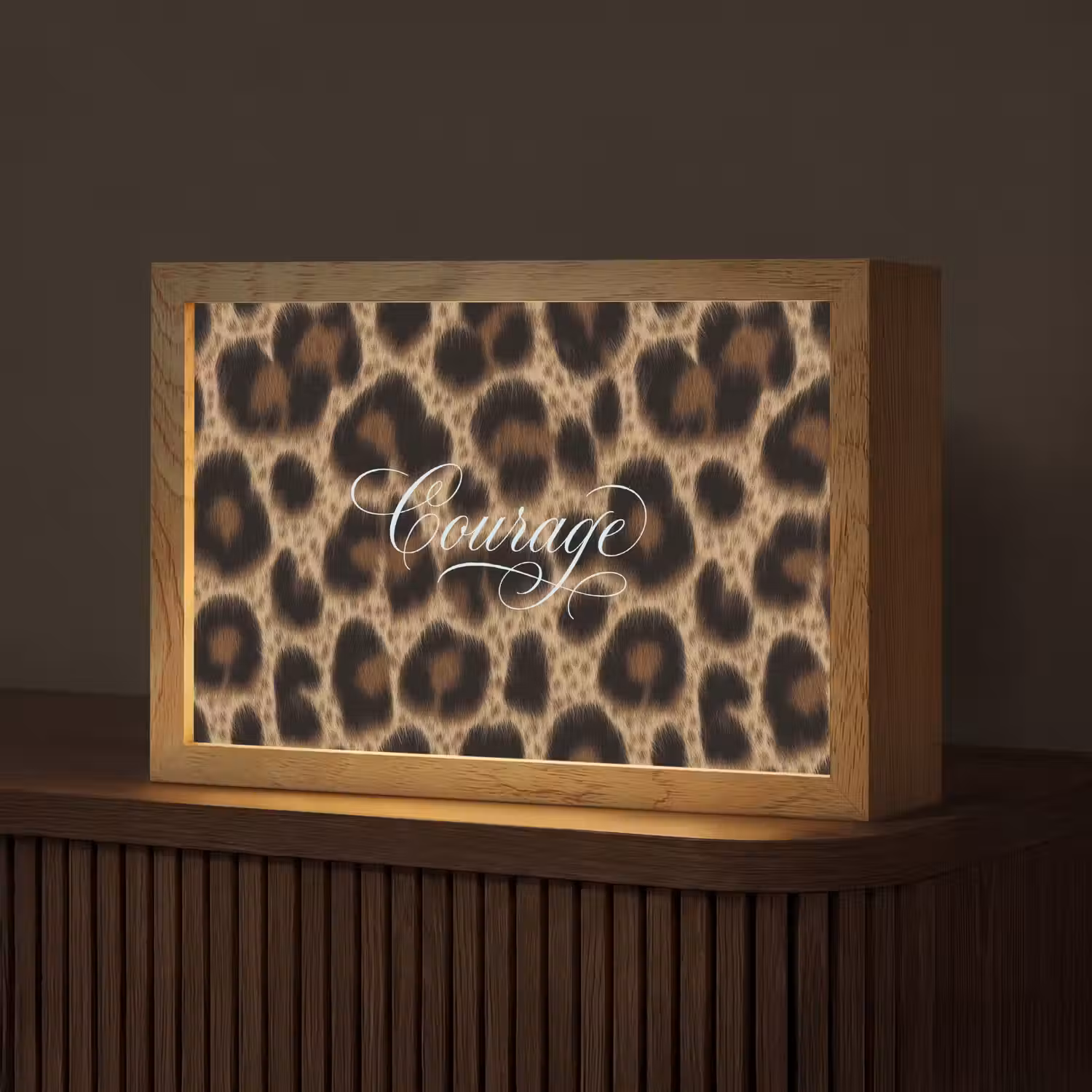 Luipaardprint - Bruin - Courage - Sierlijk Light Box met kabel (Tafellamp) klein -z3d_website