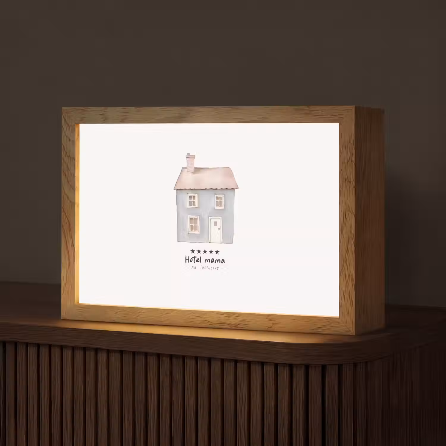 Lichtblauw - Huisje - Mama - Tekst Light Box met kabel (Tafellamp) klein -z3d_website
