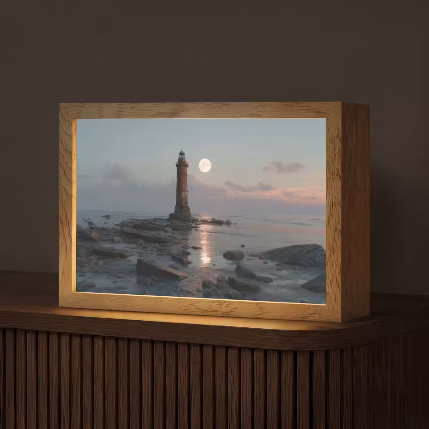 Vuurtoren - Stenen - Water - Maan Light Box met kabel (Tafellamp) klein -z3d_website