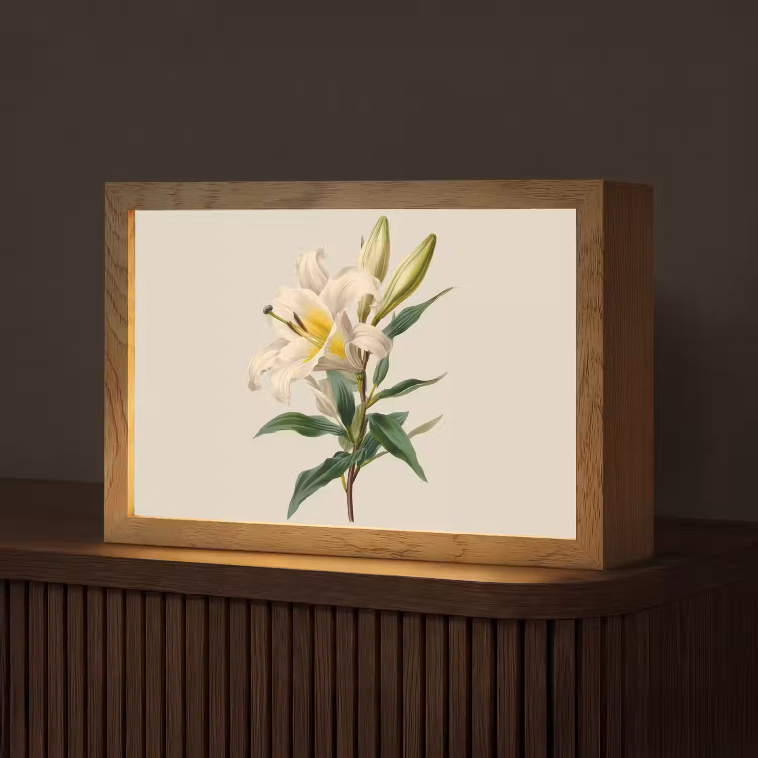 Lelie - Elegant - Botanisch - Beige Light Box met kabel (Tafellamp) klein -z3d_website
