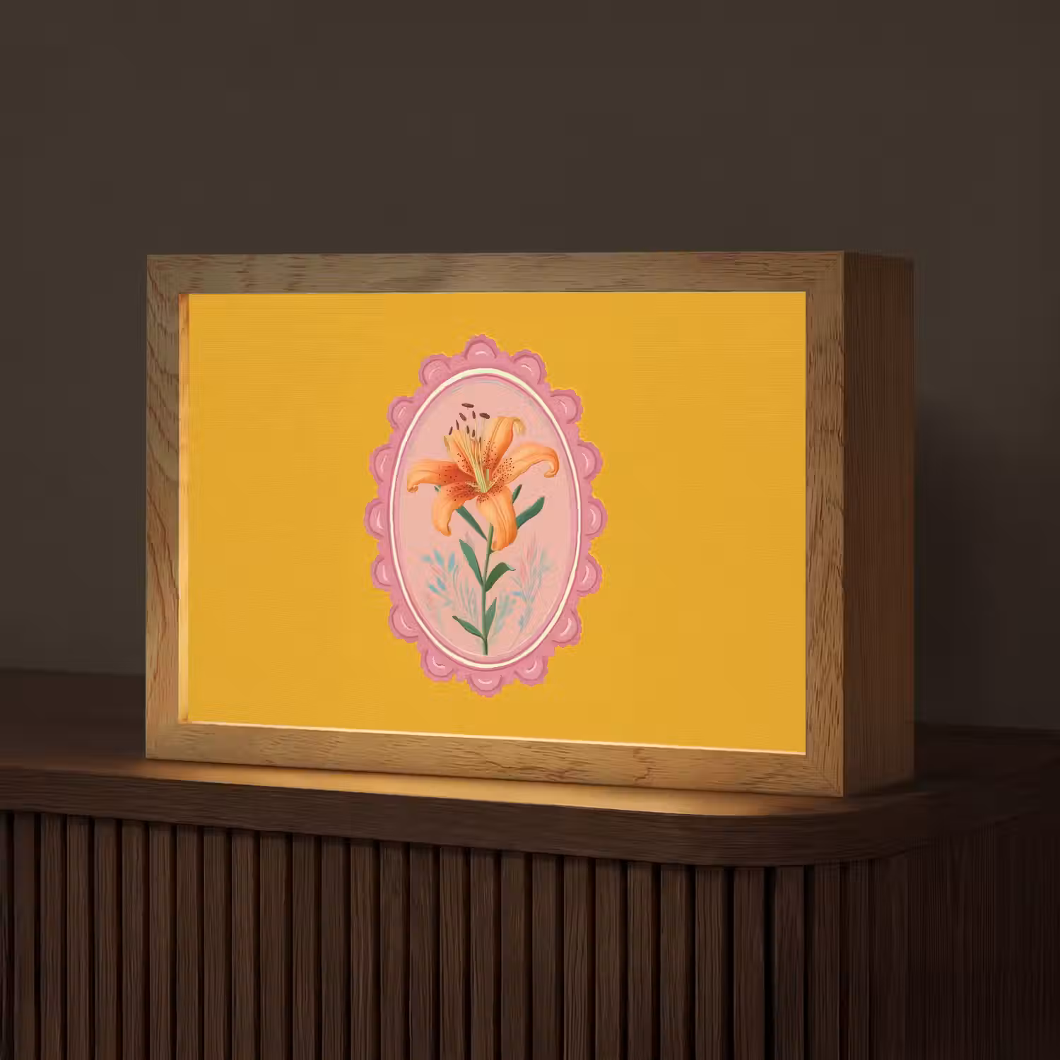 Lelie - Oranje - Lijst - Ovaal Light Box met kabel (Tafellamp) klein -z3d_website