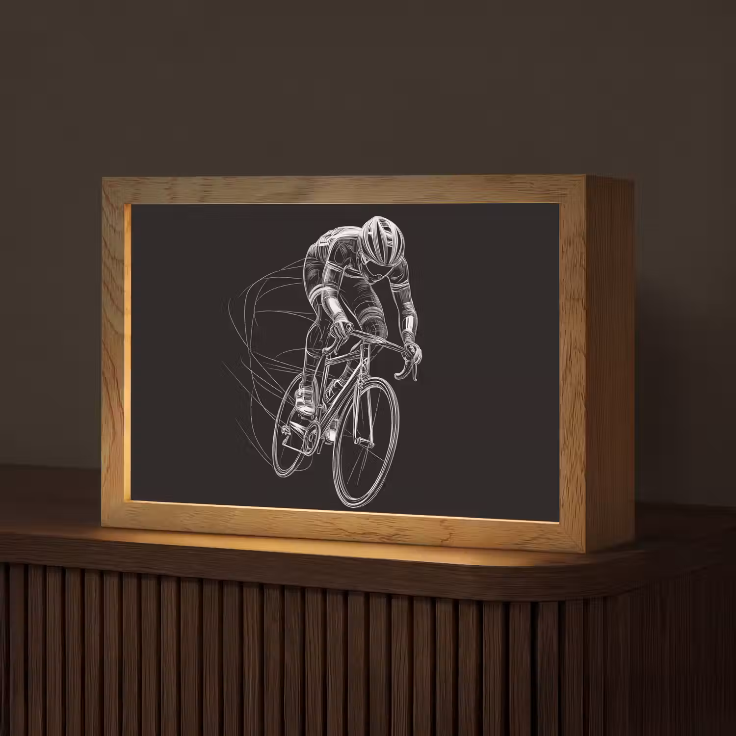 Lijntekening - Wit - Wielrennen - Snelheid Light Box met kabel (Tafellamp) klein -z3d_website