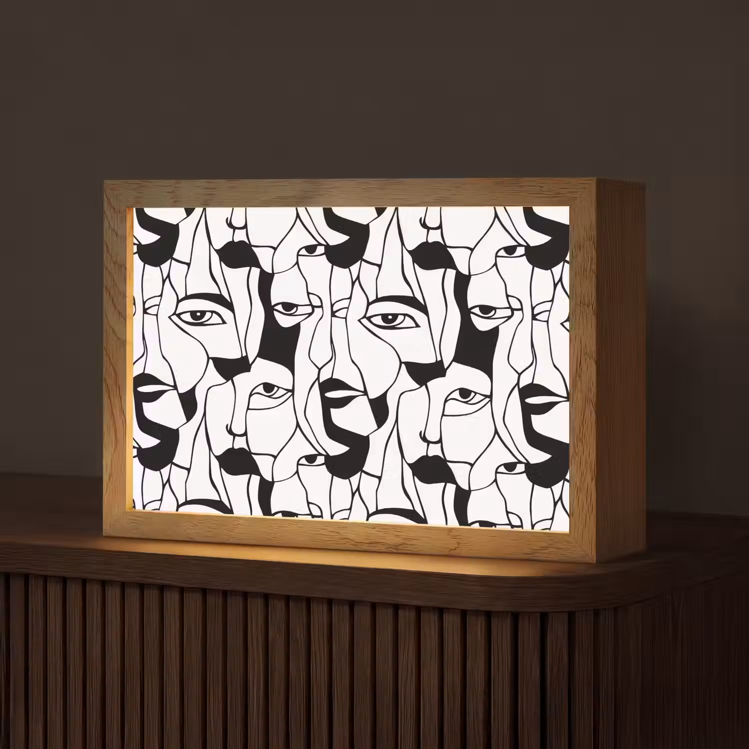 Lijnen - Gezichten - Zwart - Wit Light Box met kabel (Tafellamp) klein 924 -z3d_website