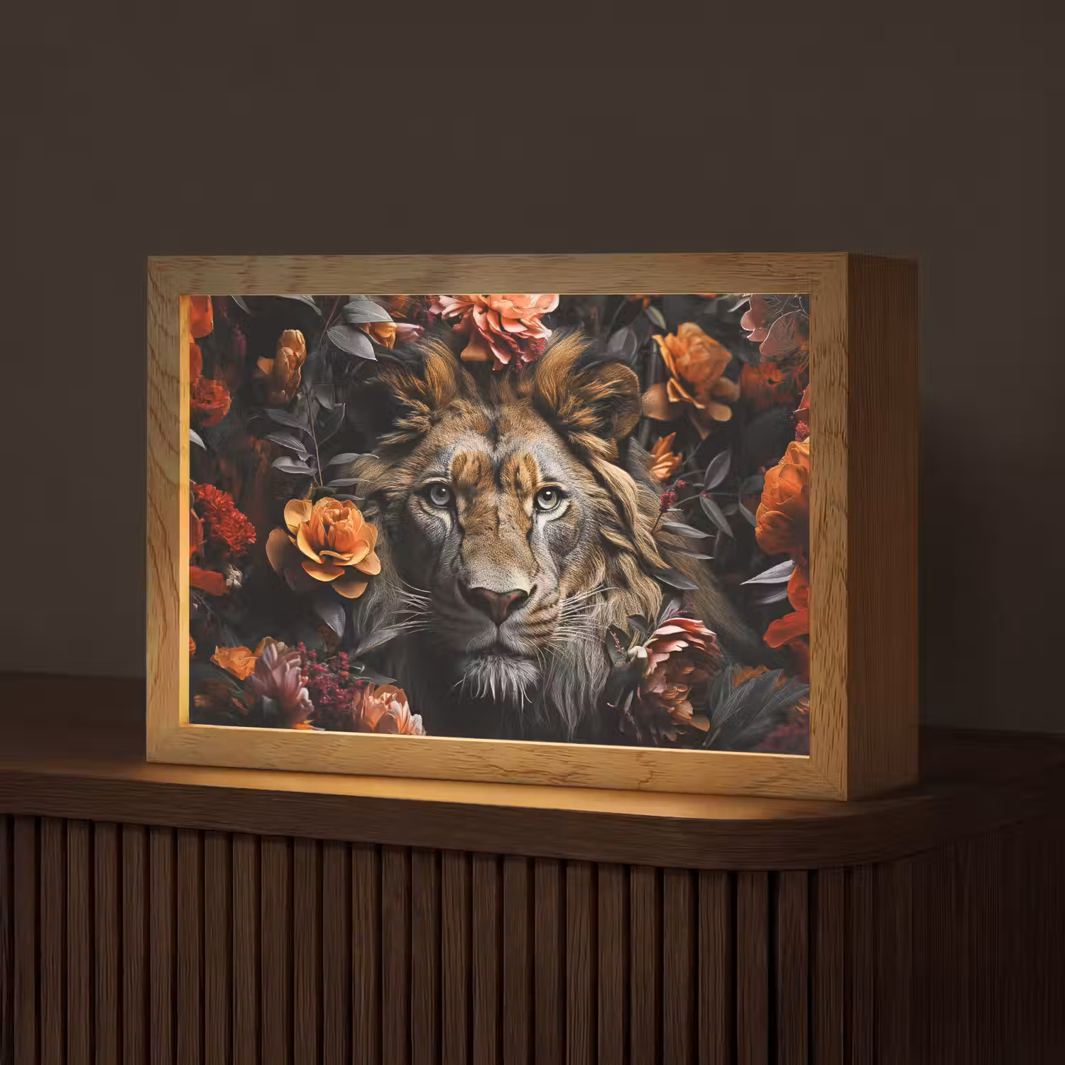 Leeuw - Dier - Natuur - Bloemen - Botanisch Light Box met kabel (Tafellamp) klein -z3d_website