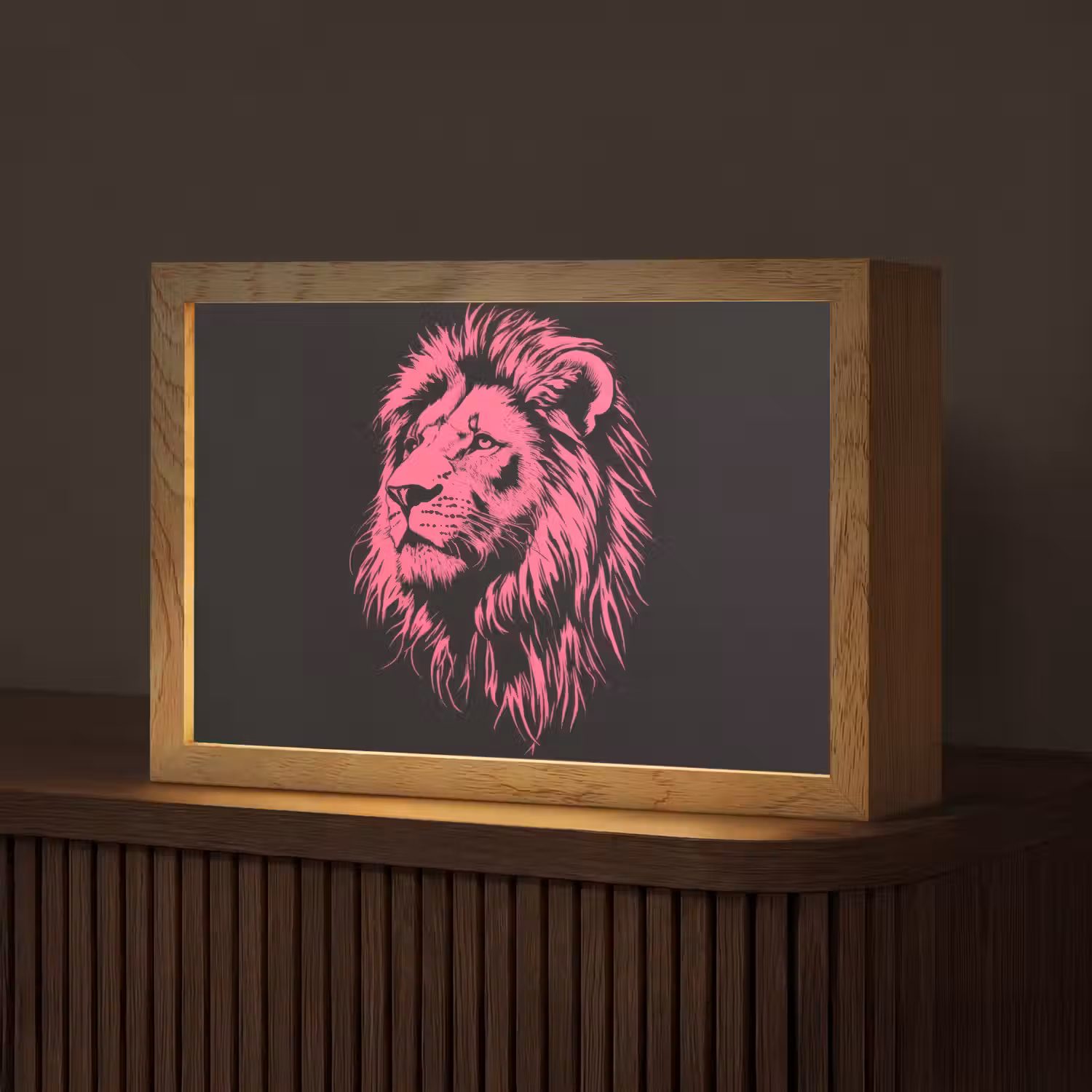 Leeuw - Zwart - Roze - Neon Light Box met kabel (Tafellamp) klein -z3d_website
