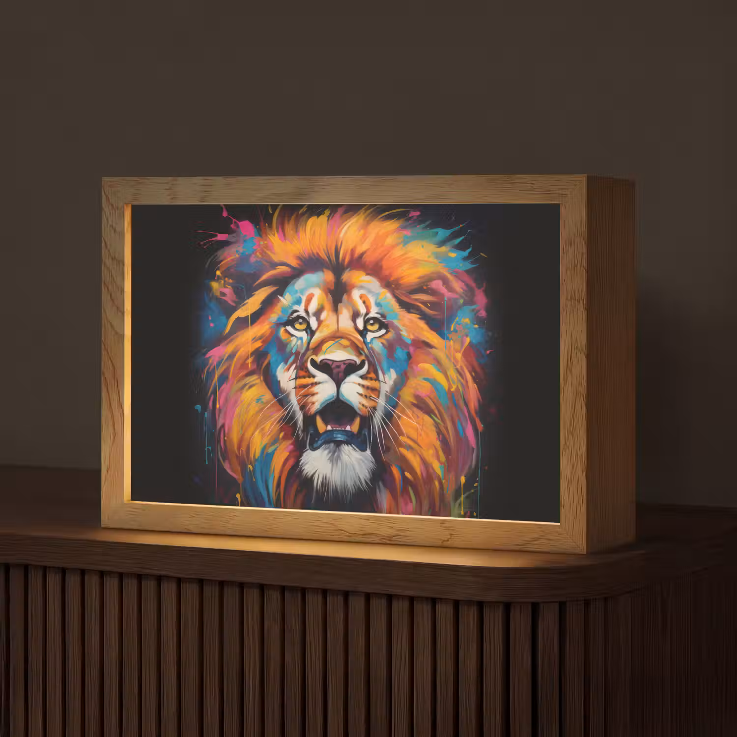 Leeuw - Graffiti - Dieren - Zwart Light Box met kabel (Tafellamp) klein -z3d_website