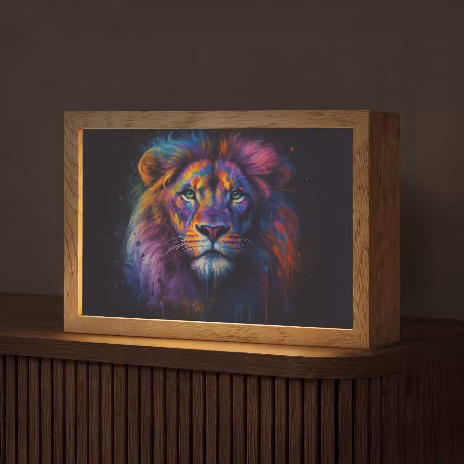 Leeuwenkop - Felgekleurd - Abstract Light Box met kabel (Tafellamp) klein -z3d_website