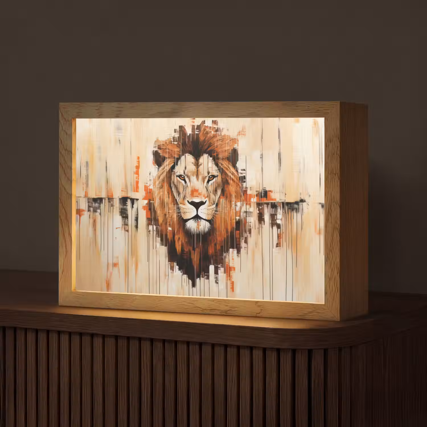 Leeuwenkop - Lijnen - Crème Light Box met kabel (Tafellamp) klein -z3d_website