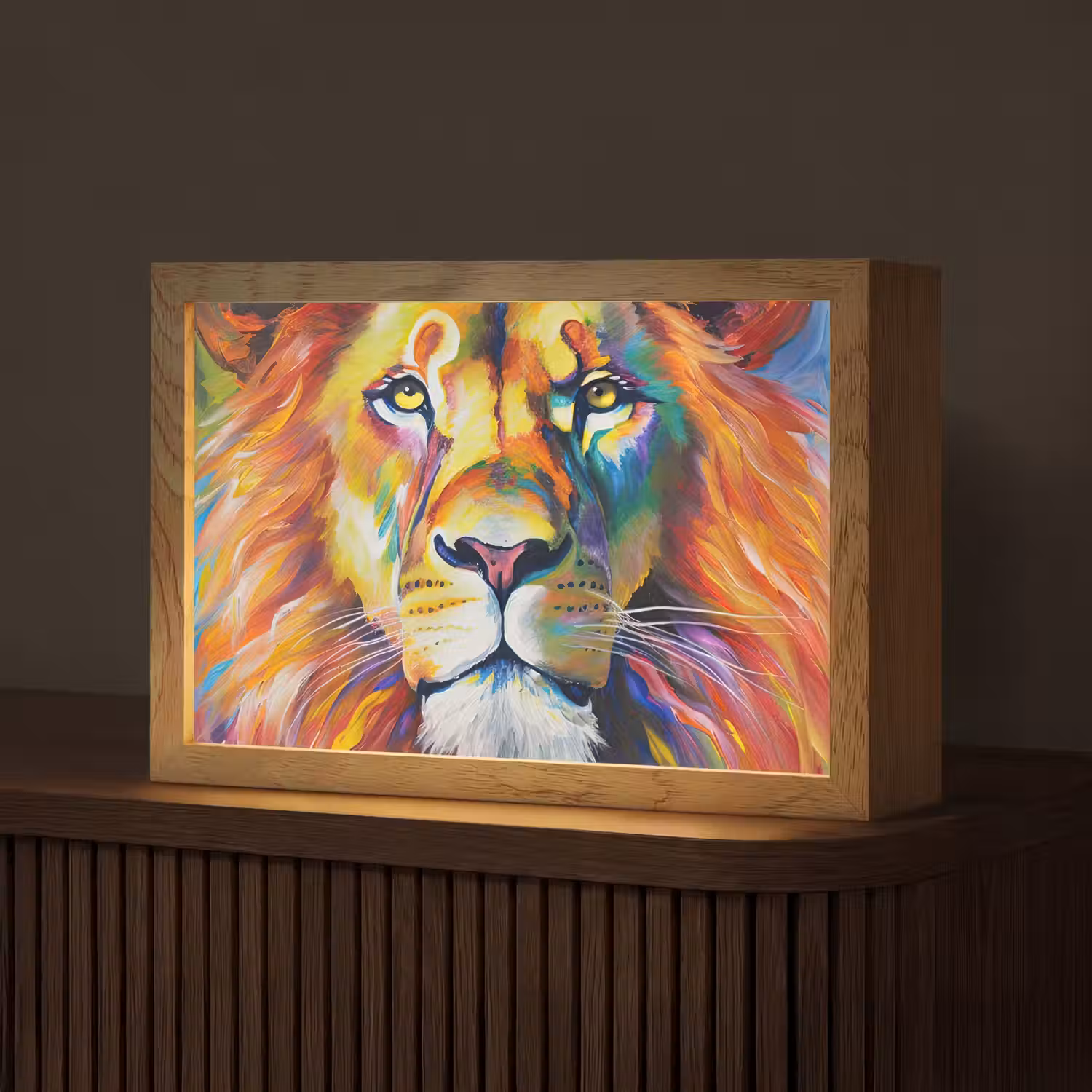 Leeuw - Olieverf - Kunst - Dieren Light Box met kabel (Tafellamp) klein -z3d_website
