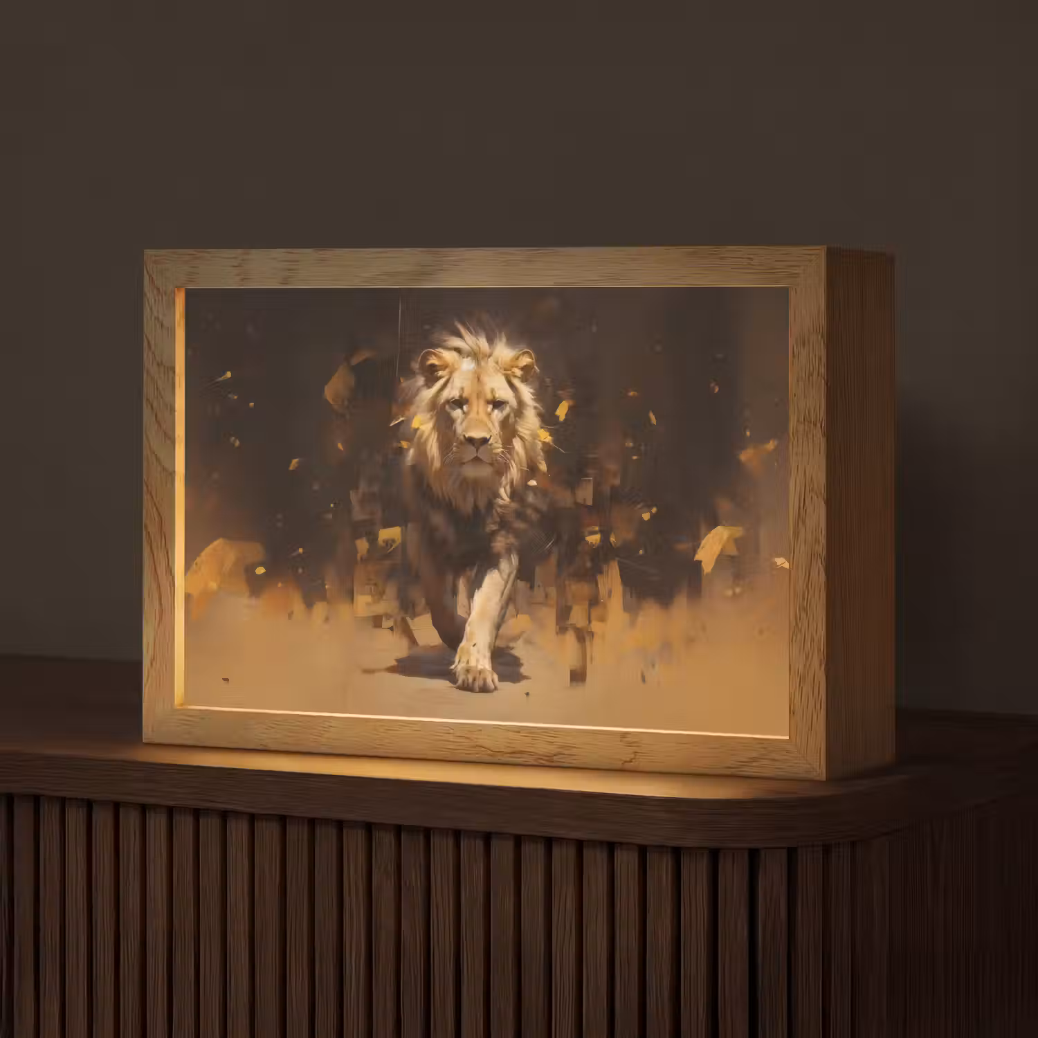 Leeuw - Geschilderd - Abstract - Goud Light Box met kabel (Tafellamp) klein -z3d_website