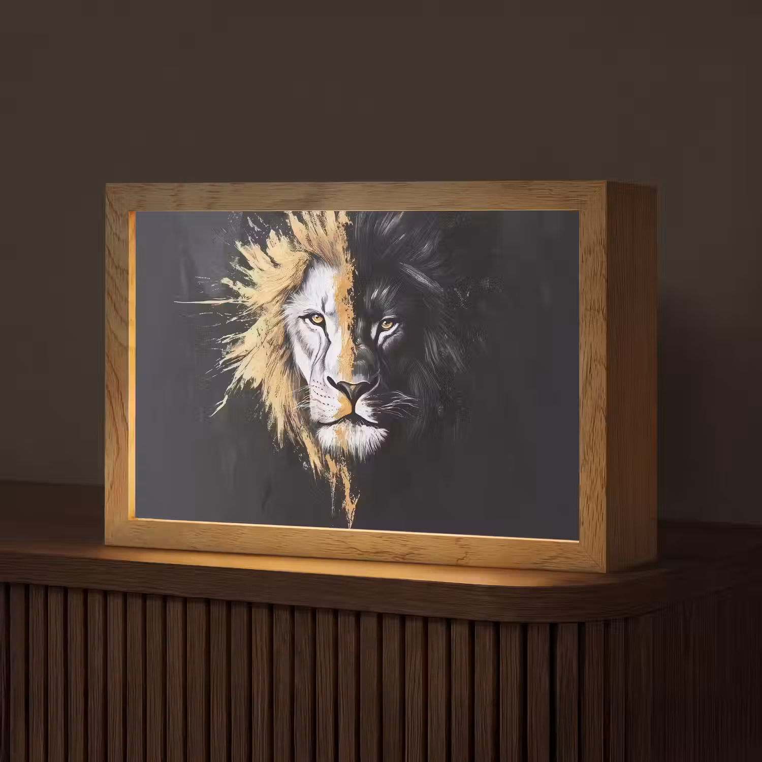 Leeuw - Gesplitst - Zwart - Lijn Light Box met kabel (Tafellamp) klein -z3d_website