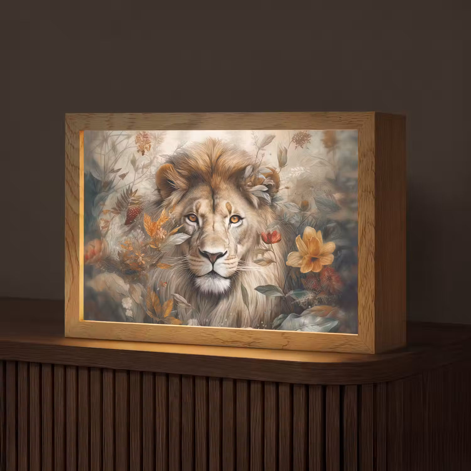 Leeuw - Wilde dieren - Planten - Natuur - Bloemen Light Box met kabel (Tafellamp) klein -z3d_website