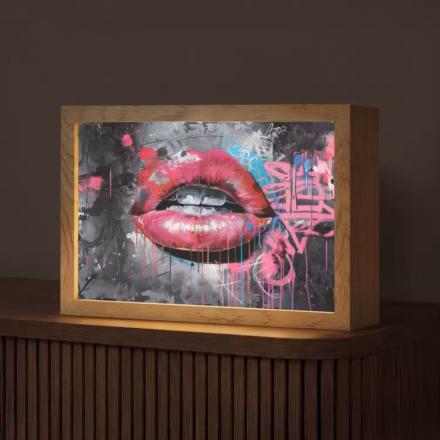 Lippen - Felroze - Graffiti - Verfstrepen Light Box met kabel (Tafellamp) klein -z3d_website
